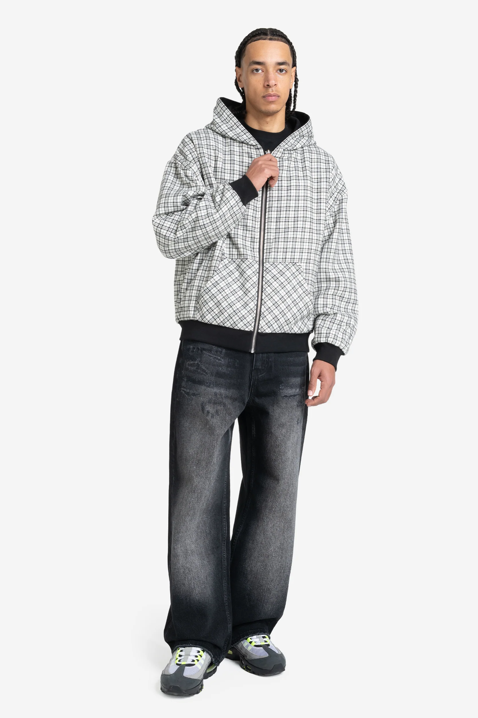 REVERSIBLE PLAID ZIP HOODIE BLACK - Image 5