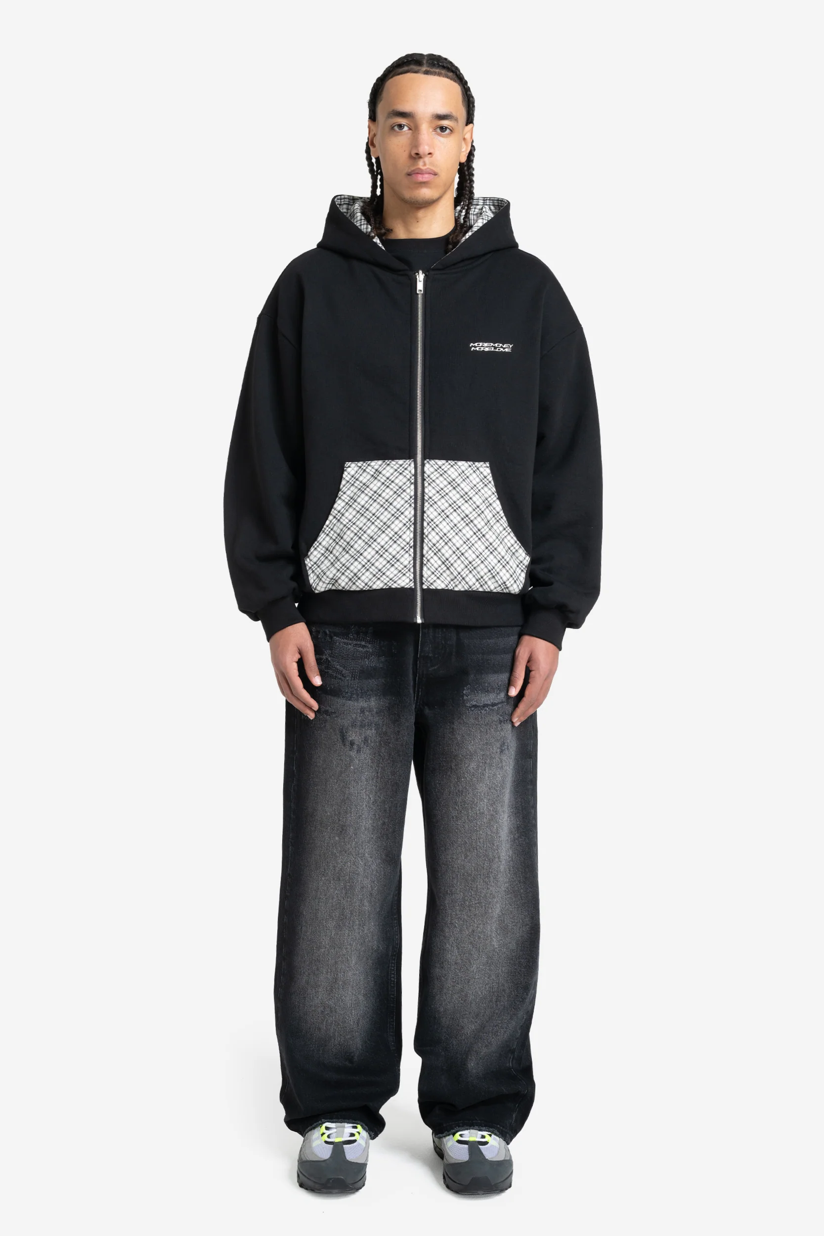 REVERSIBLE PLAID ZIP HOODIE BLACK - Image 8
