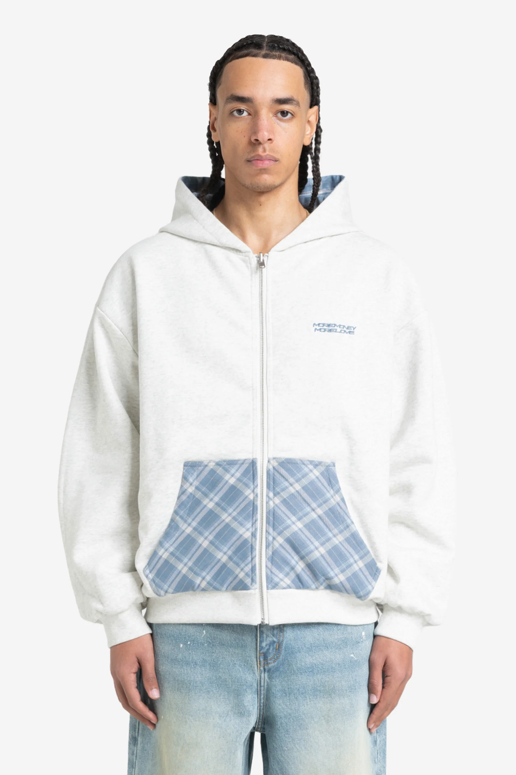 REVERSIBLE PLAID ZIP HOODIE GREY MELANGE - Image 2