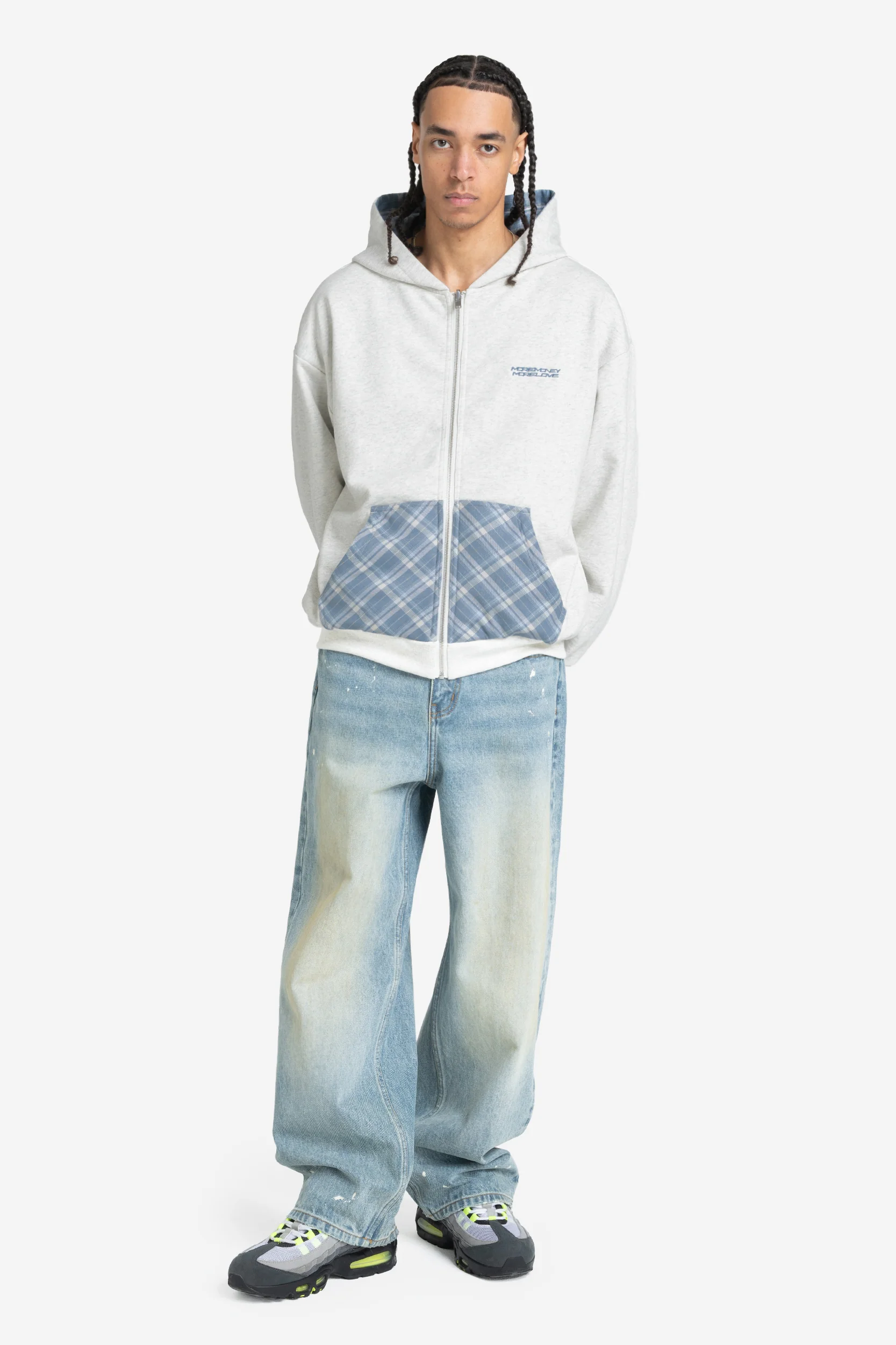 REVERSIBLE PLAID ZIP HOODIE GREY MELANGE - Image 3