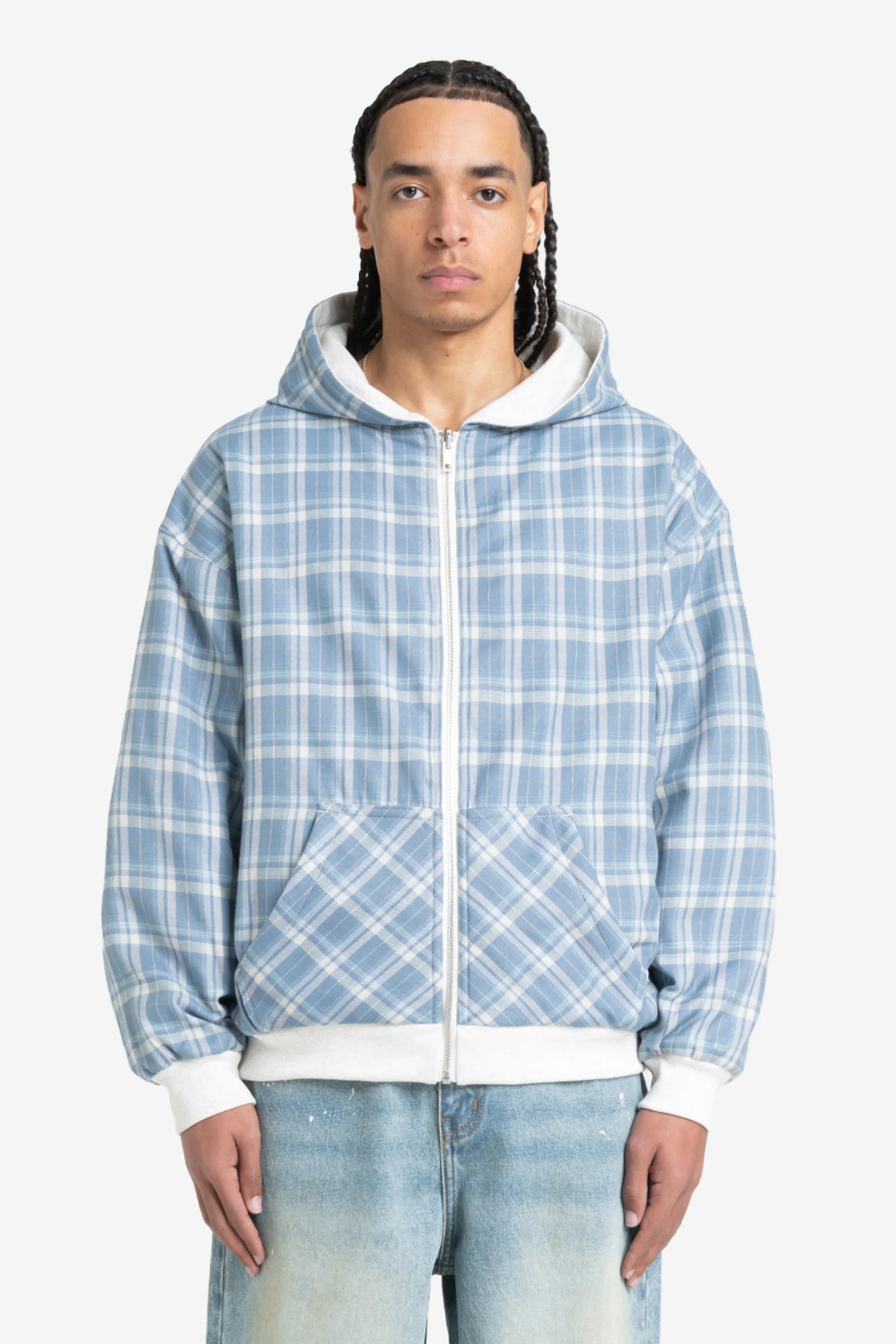 REVERSIBLE PLAID ZIP HOODIE GREY MELANGE - Image 4