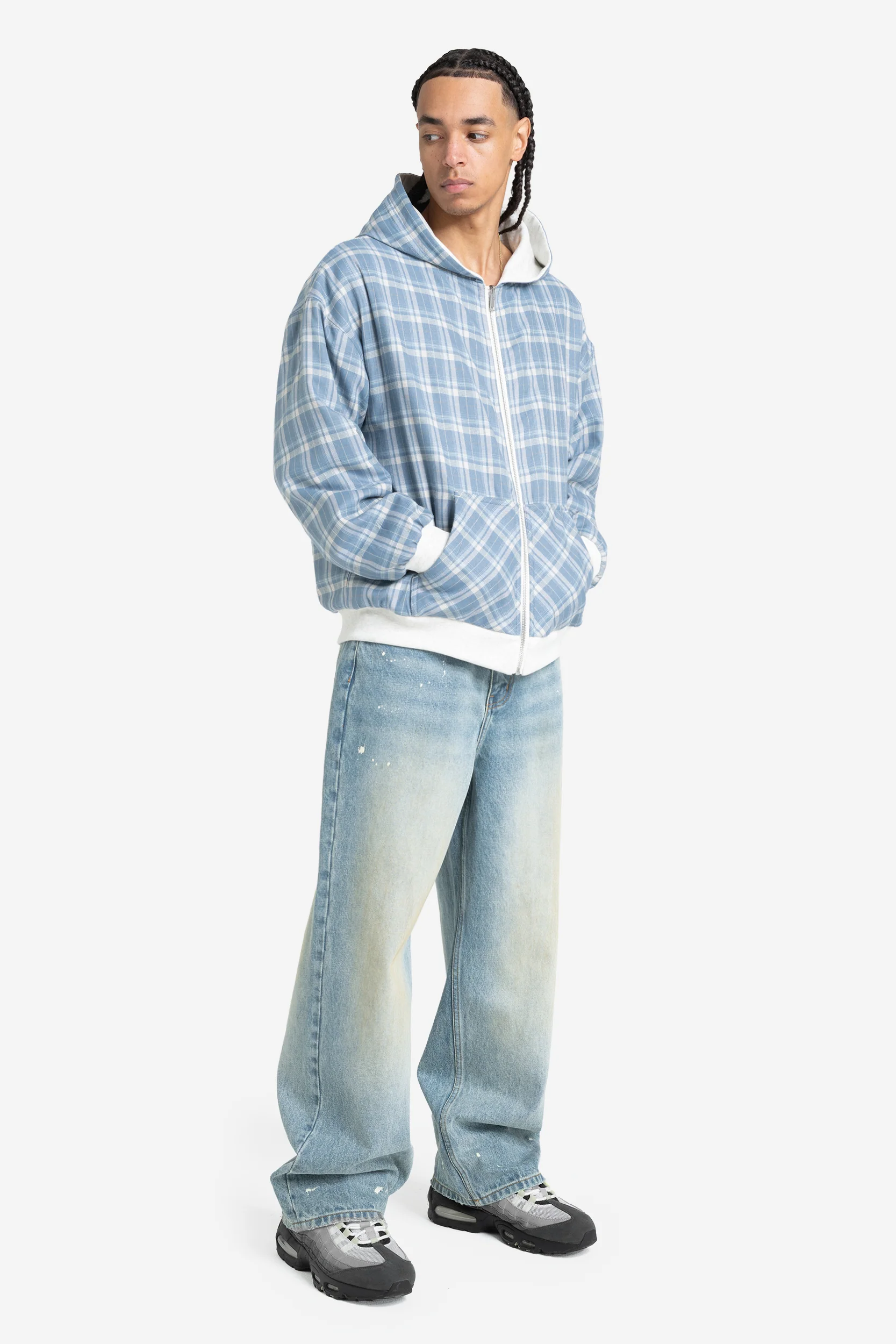 REVERSIBLE PLAID ZIP HOODIE GREY MELANGE - Image 5