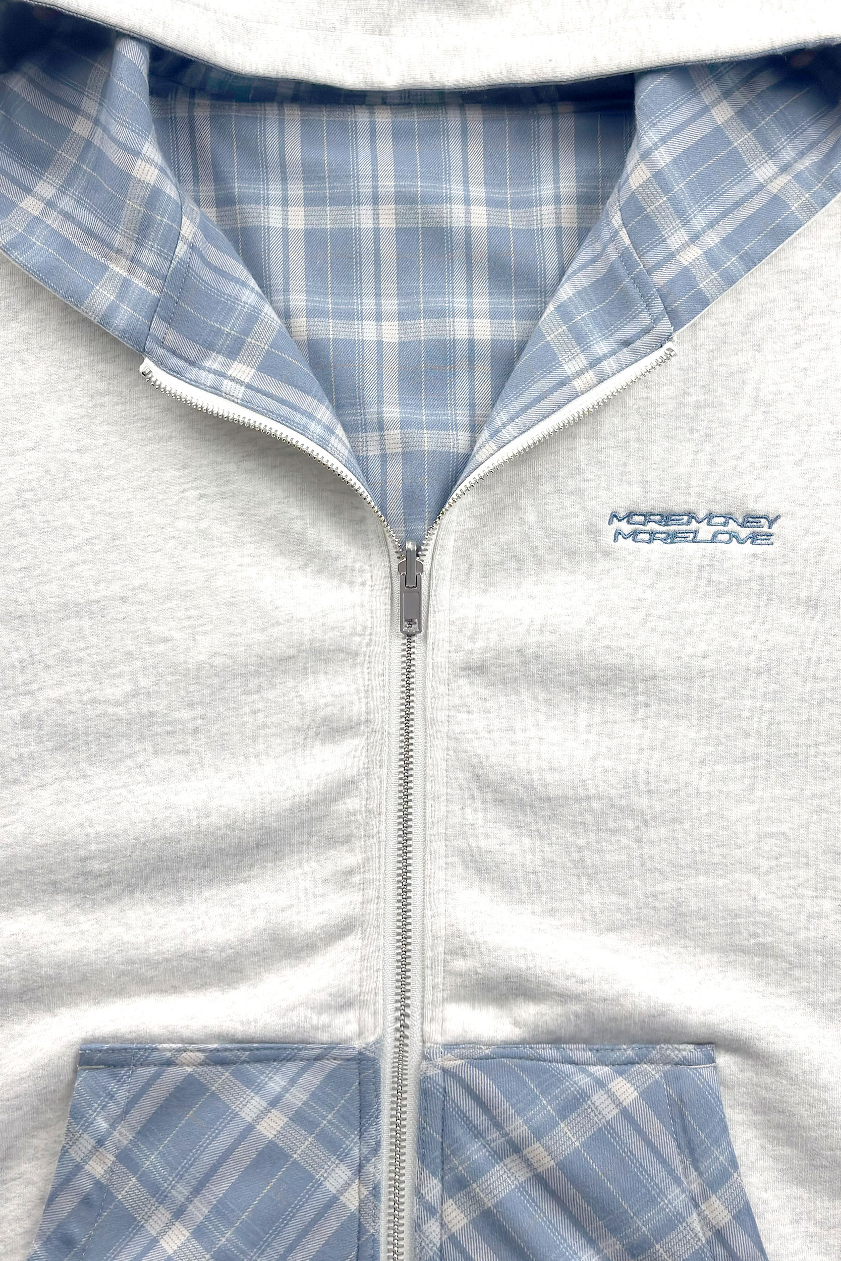 REVERSIBLE PLAID ZIP HOODIE GREY MELANGE - Image 6