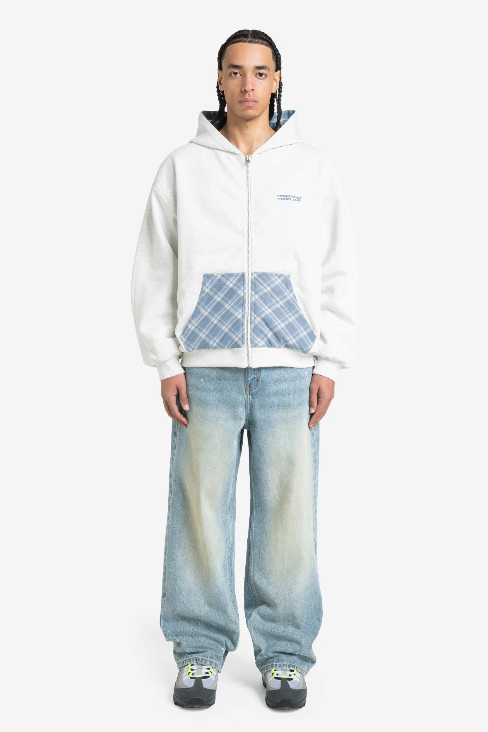 REVERSIBLE PLAID ZIP HOODIE GREY MELANGE - Image 8