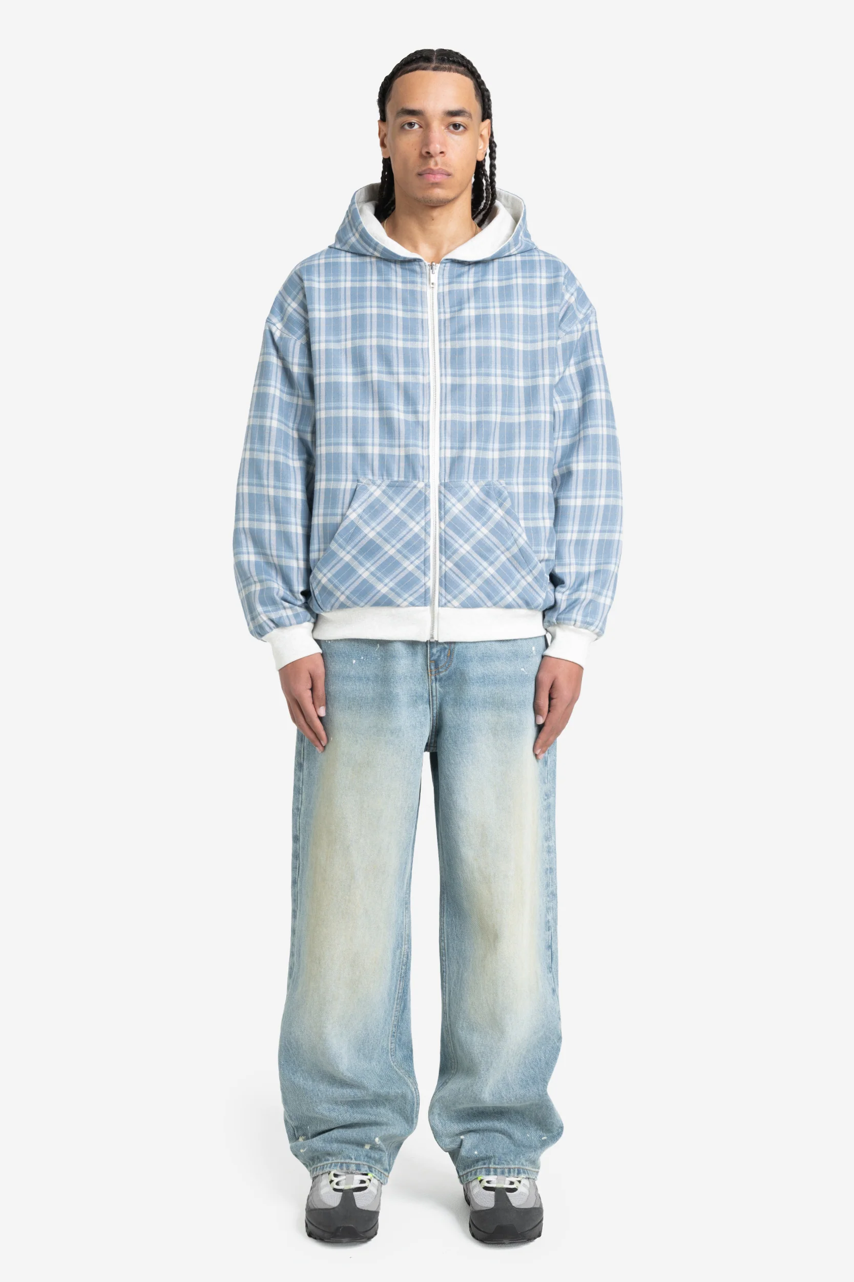 REVERSIBLE PLAID ZIP HOODIE GREY MELANGE - Image 9