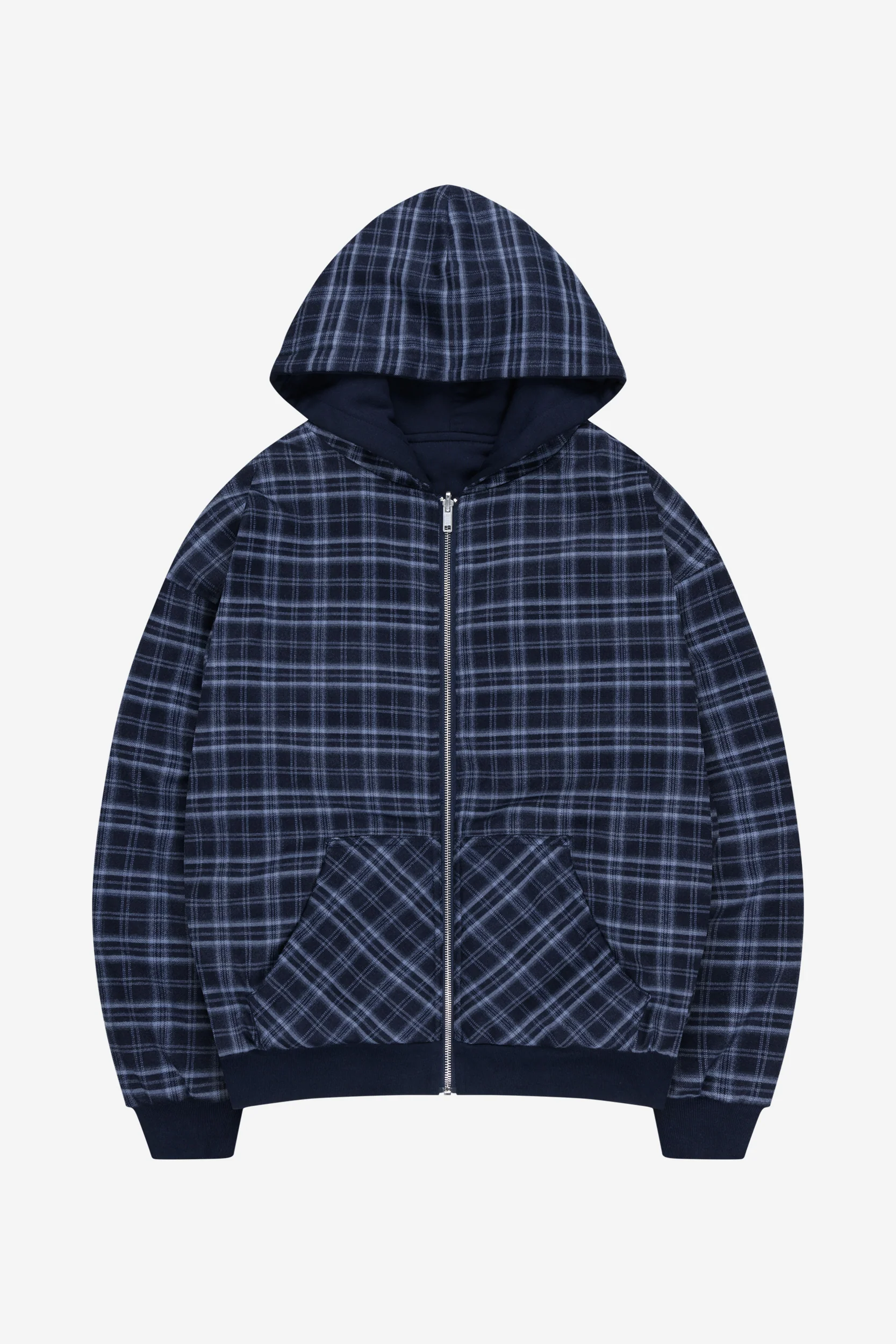 REVERSIBLE PLAID ZIP HOODIE NAVY - Image 10