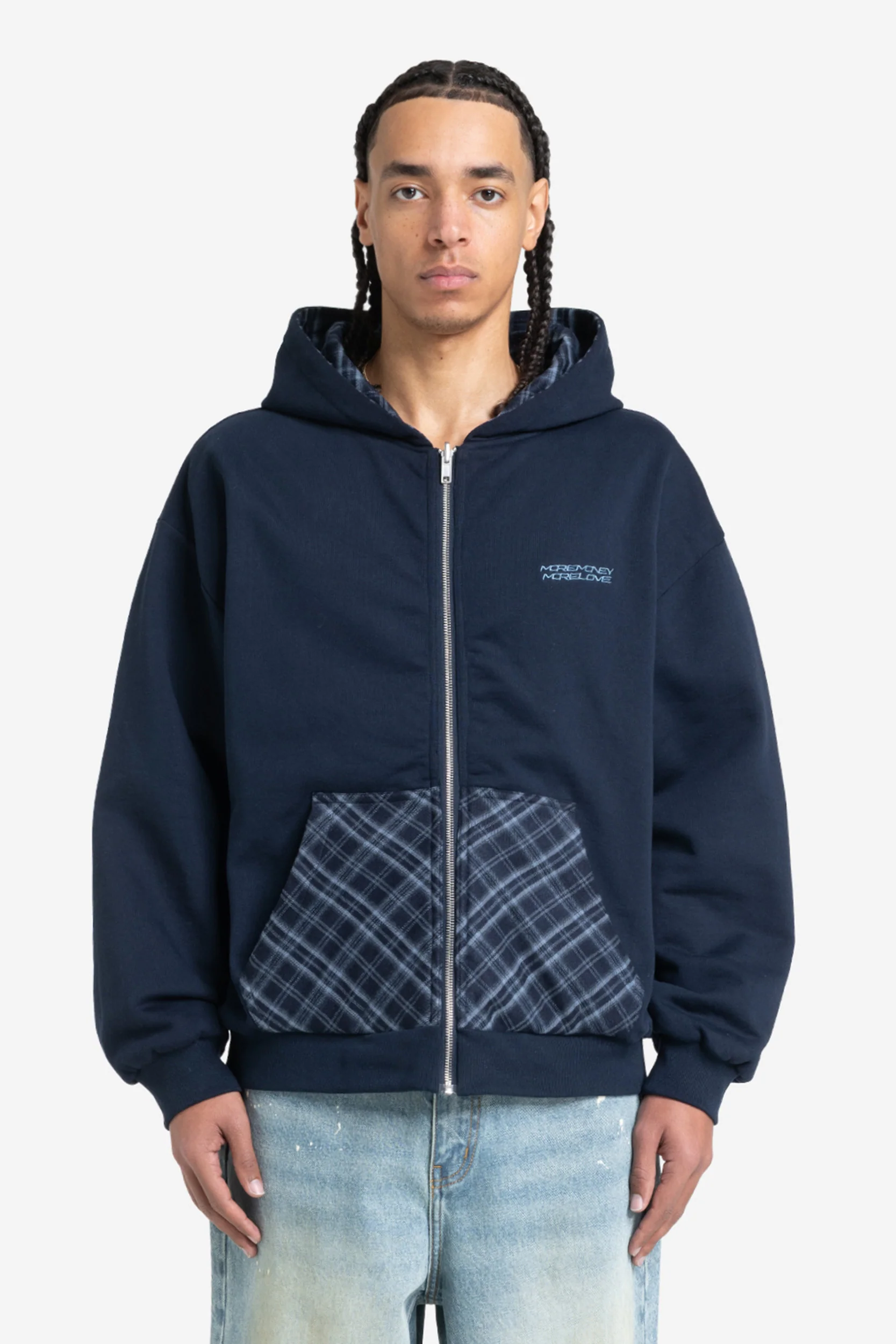 REVERSIBLE PLAID ZIP HOODIE NAVY - Image 2