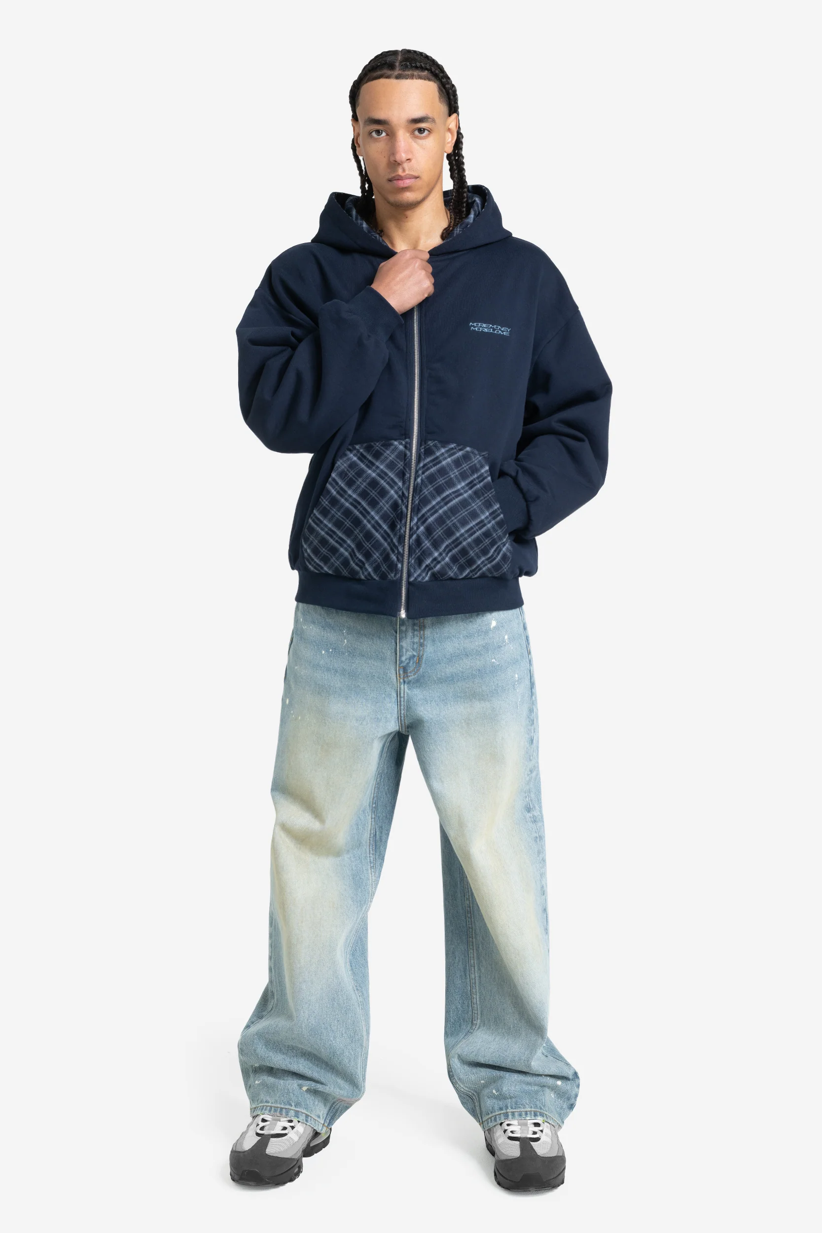 REVERSIBLE PLAID ZIP HOODIE NAVY - Image 3