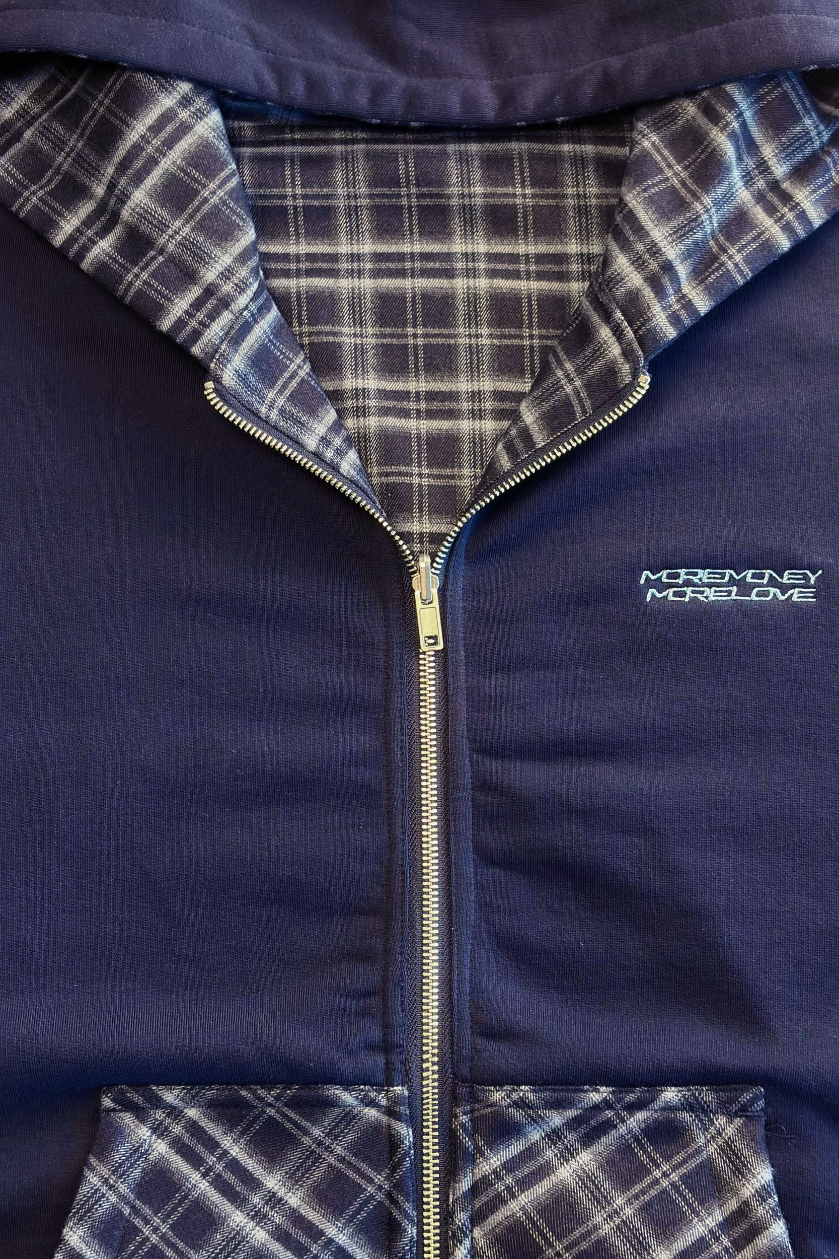 REVERSIBLE PLAID ZIP HOODIE NAVY - Image 6