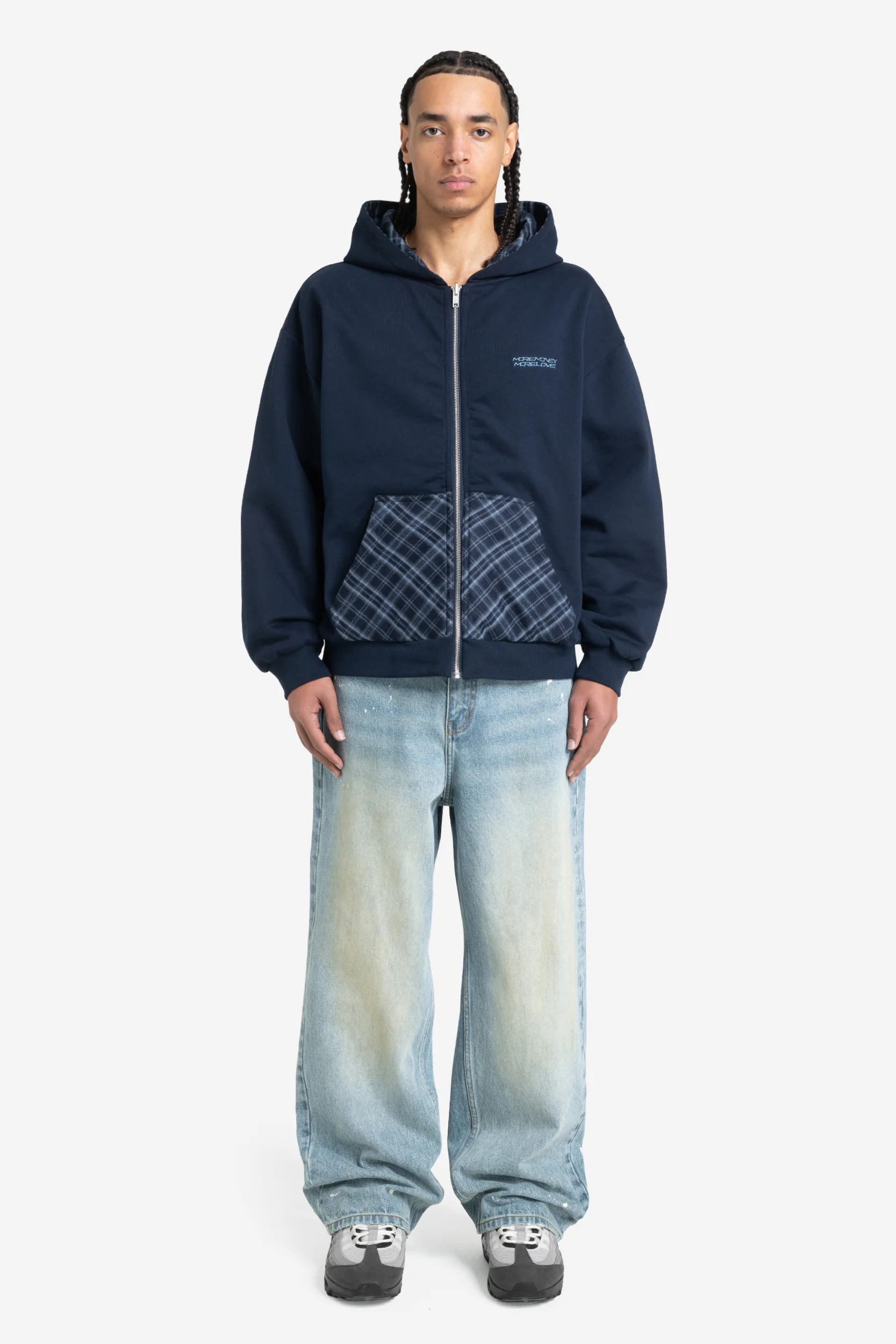 REVERSIBLE PLAID ZIP HOODIE NAVY - Image 8