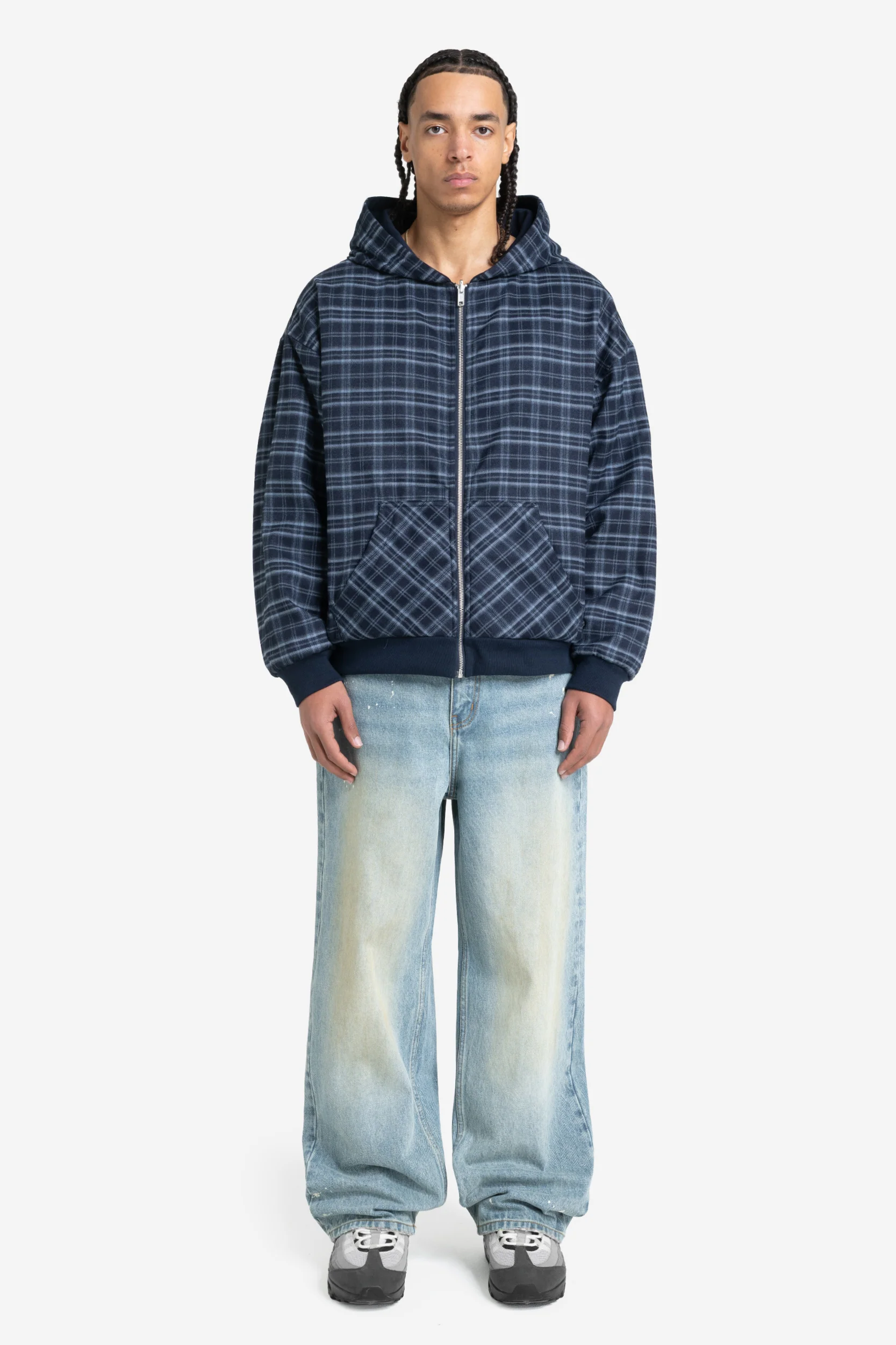REVERSIBLE PLAID ZIP HOODIE NAVY - Image 9