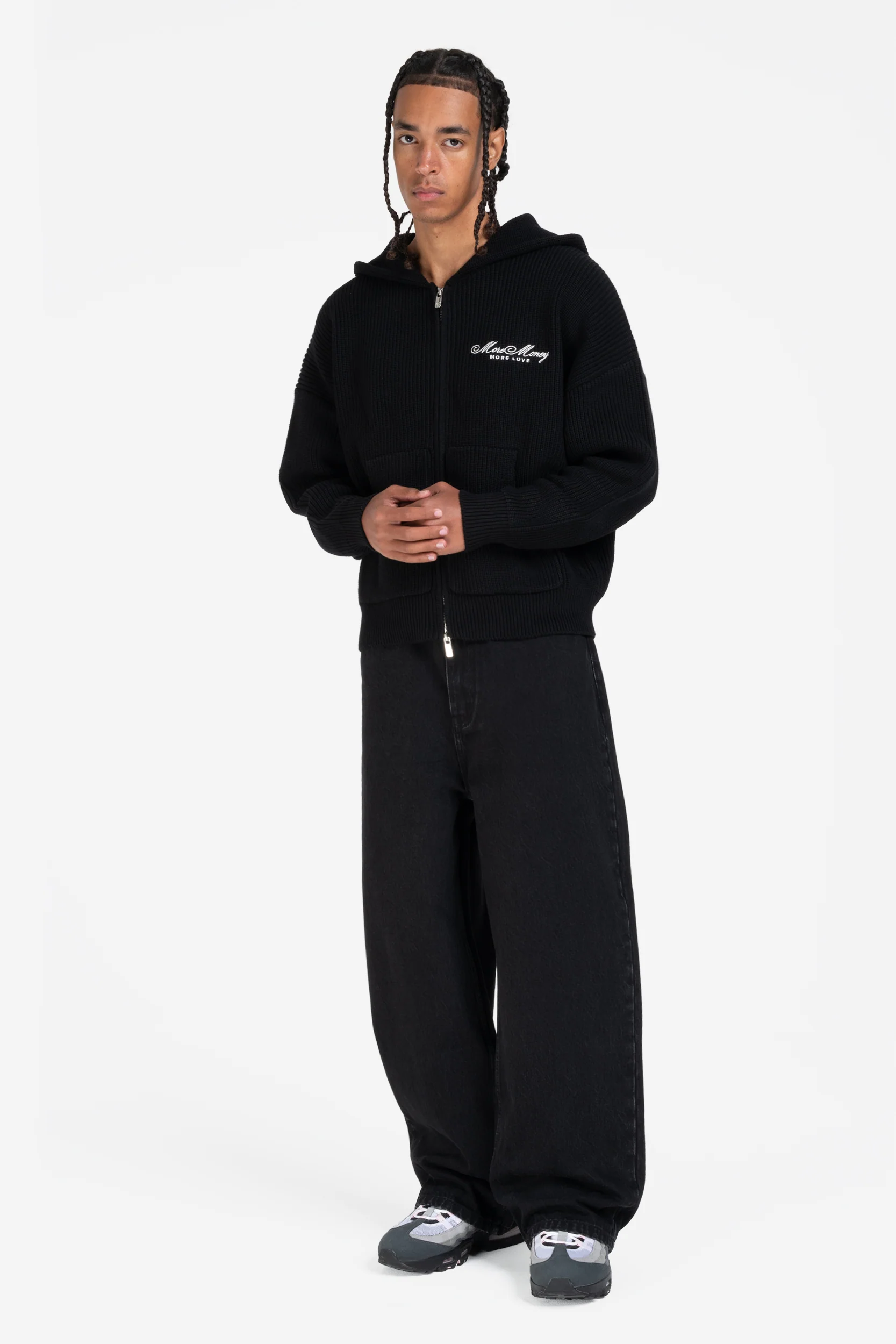 LOGO KNIT ZIP HOODIE BLACK - Image 4