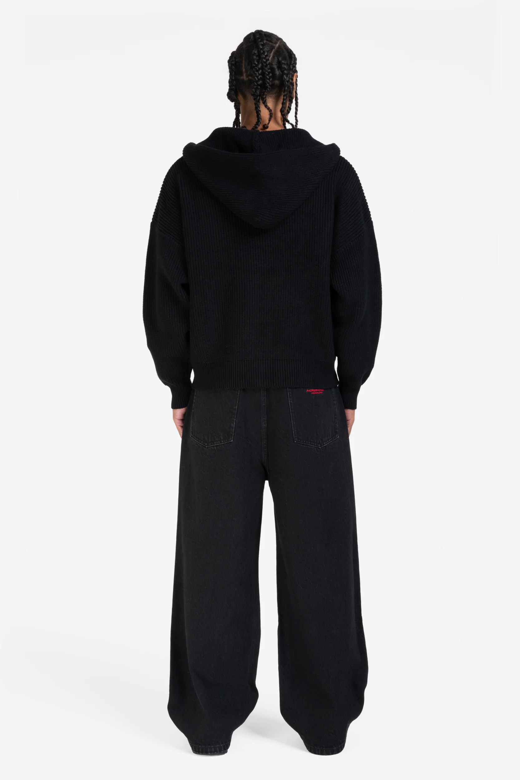 LOGO KNIT ZIP HOODIE BLACK - Image 5