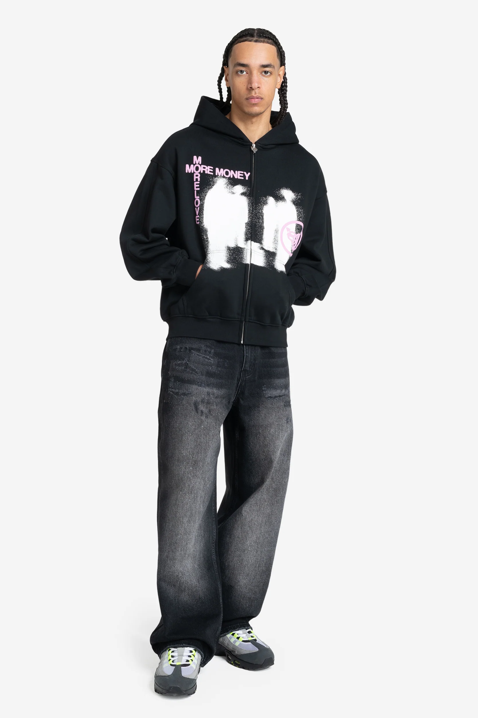 LOST BOND ZIP BLACK + REPAIR DENIM BLACK IRON
