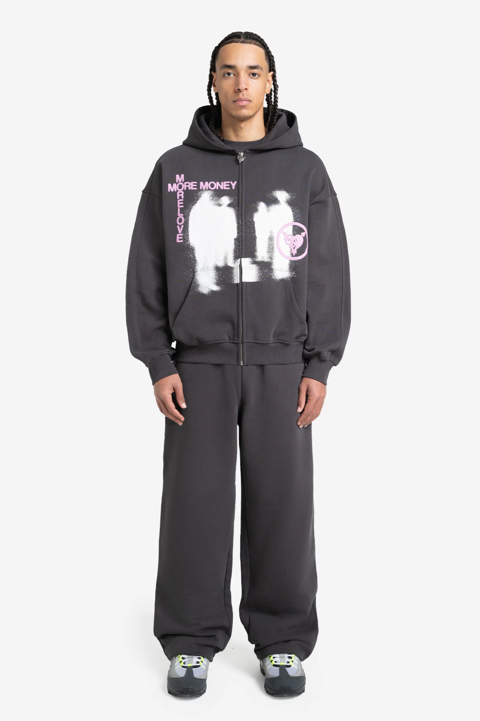 LOST BOND ZIP DARK GREY + OPEN LEG JOGGER DARK GREY