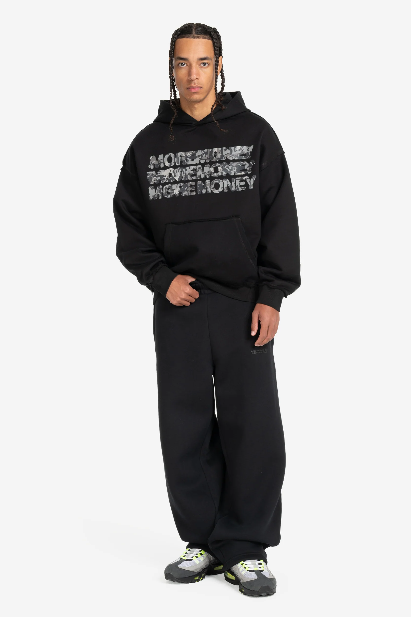 MONEY CALLING FLATLOCK HOODIE BLACK - Image 5