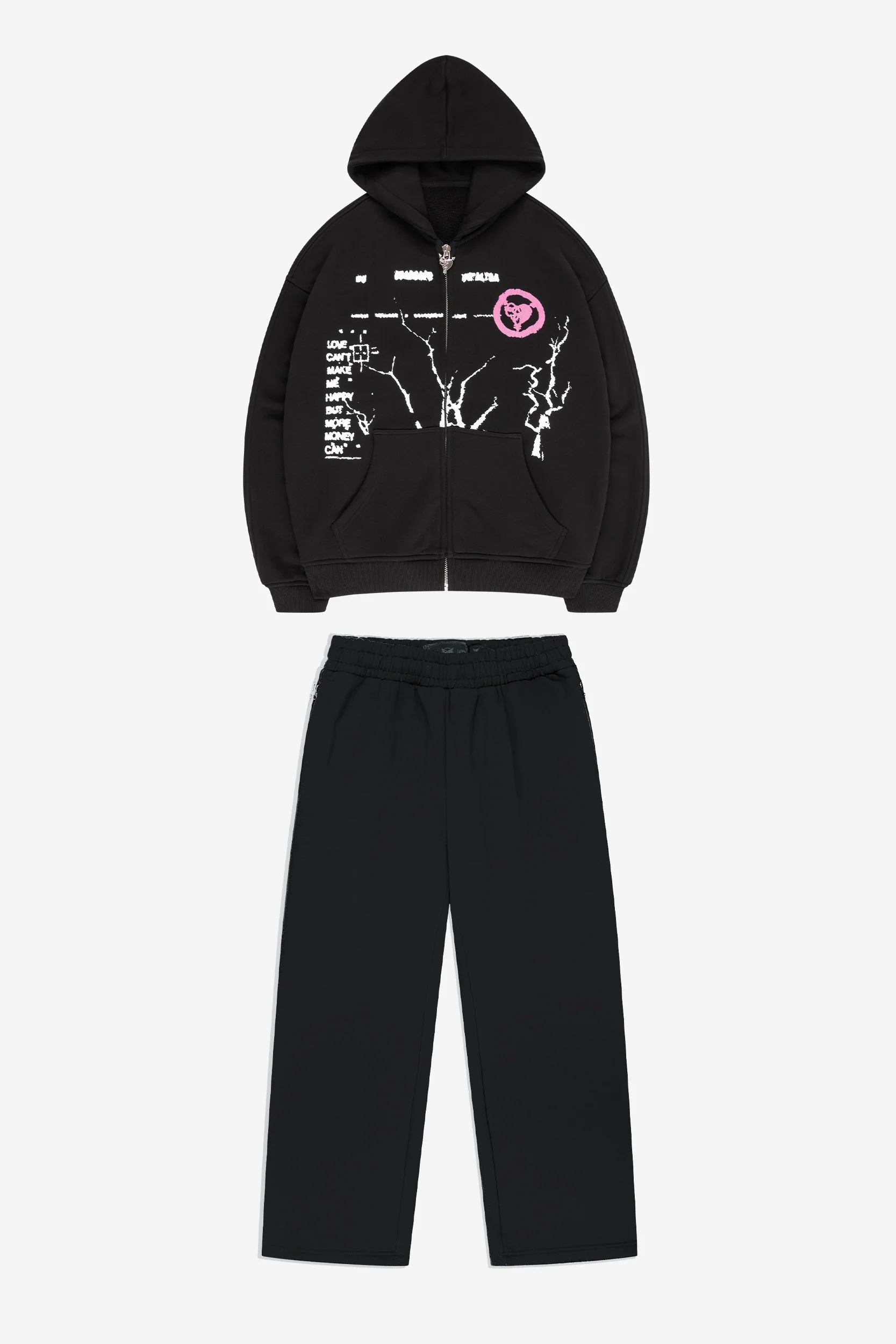 MONEY ROOTED ZIP BLACK + OPEN LEG JOGGER BLACK