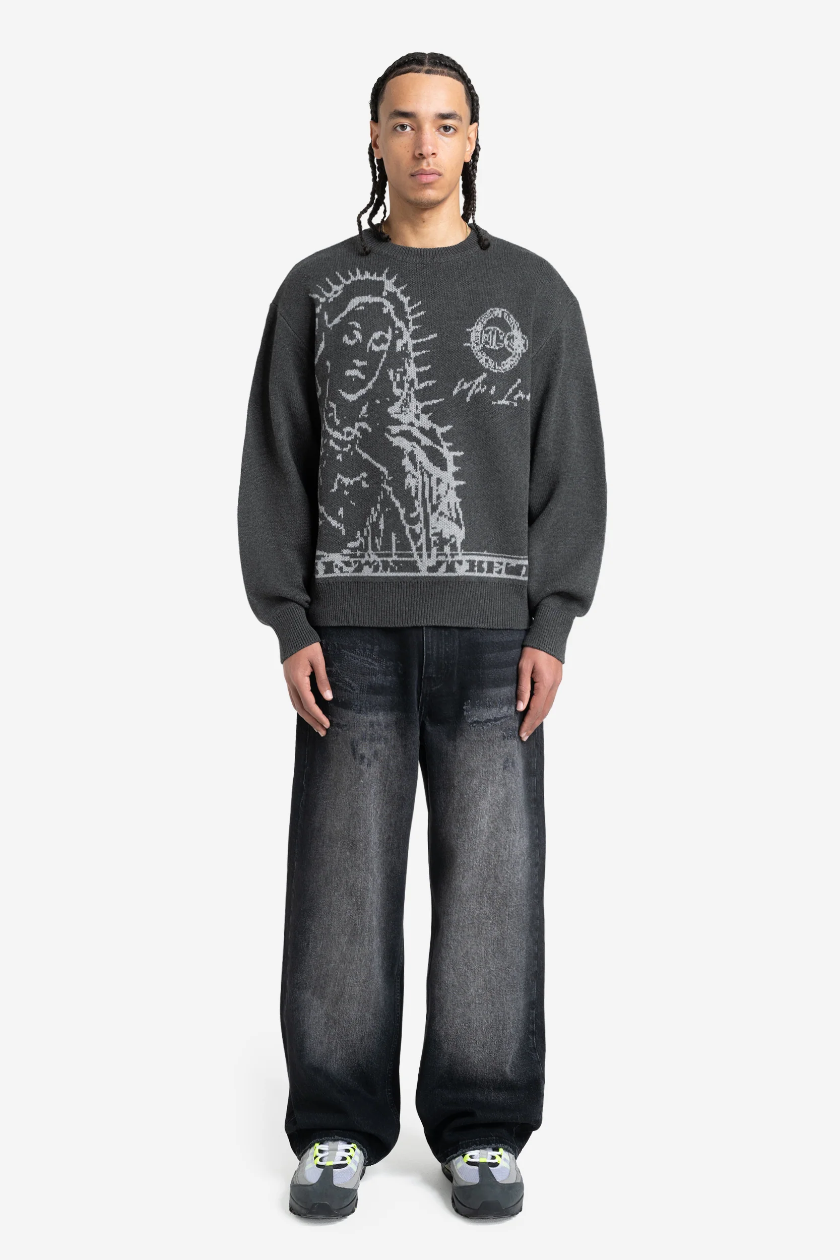 MORE BLESSINGS KNIT ANTRACITE GREY + REPAIR DENIM BLACK IRON