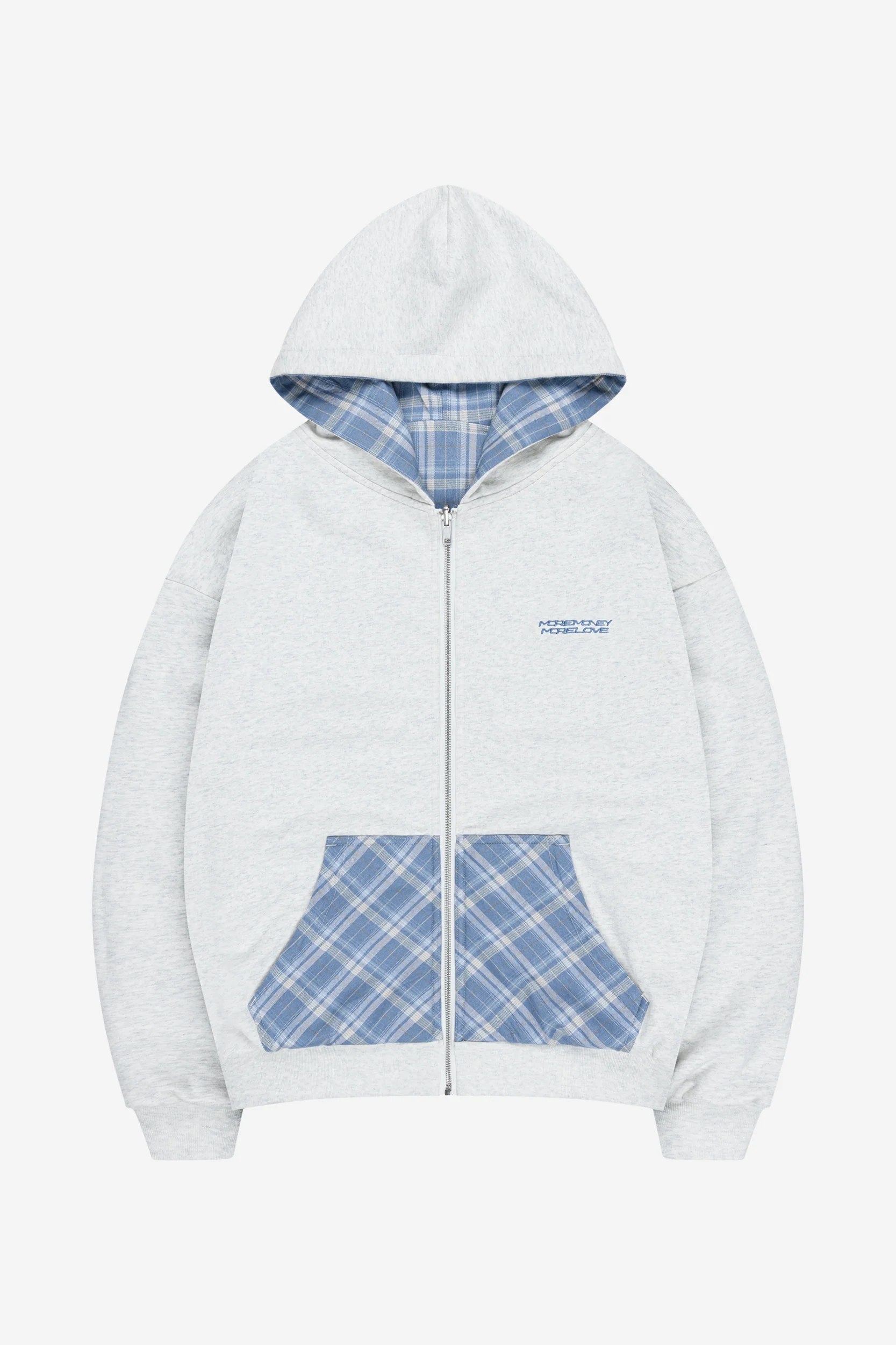 REVERSIBLE PLAID ZIP HOODIE GREY MELANGE - Image 12