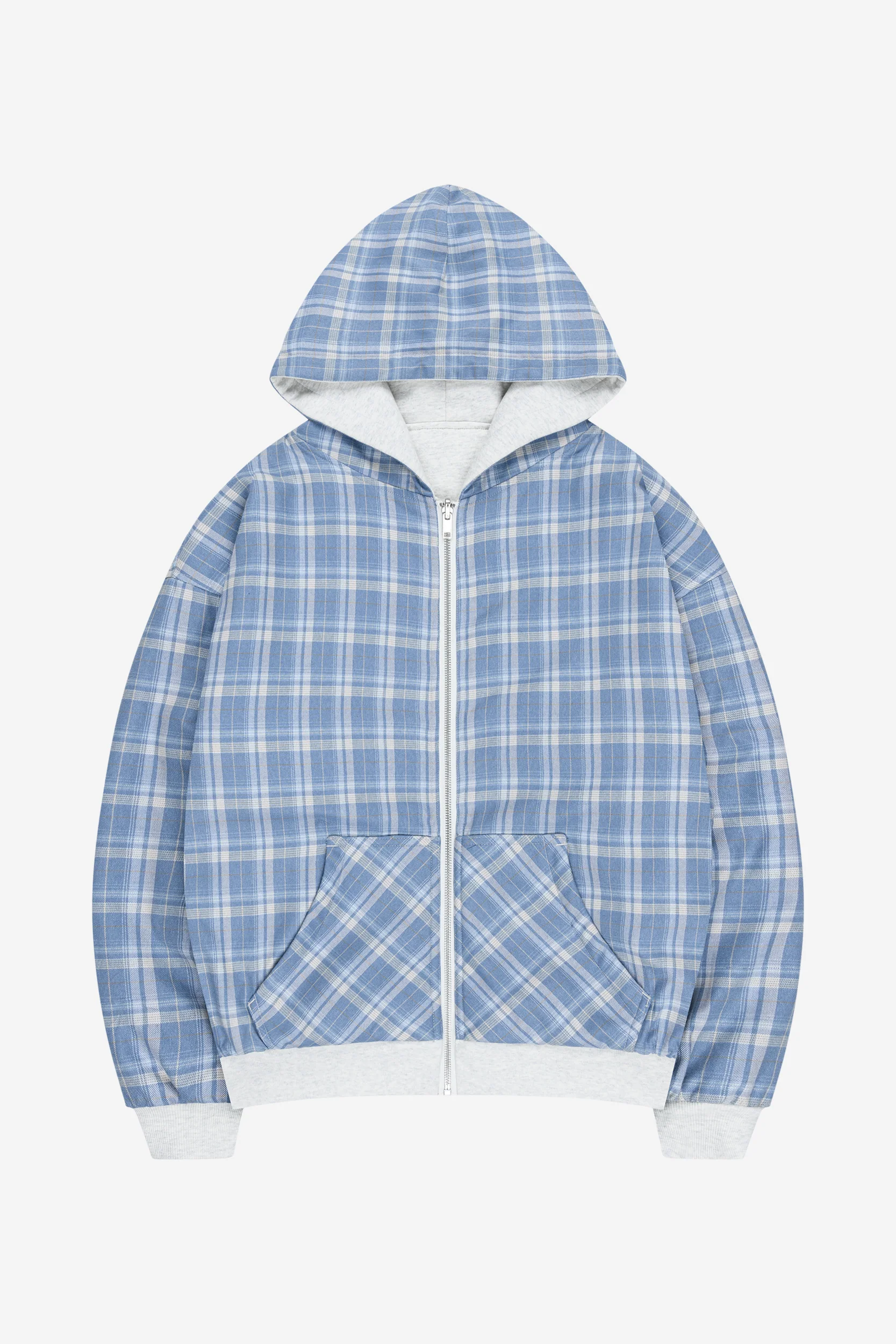 REVERSIBLE PLAID ZIP HOODIE GREY MELANGE - Image 10